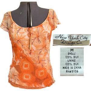 90s New York City Design Co Silk Blouse Orange Size Medium Y2k Groovy Trendy